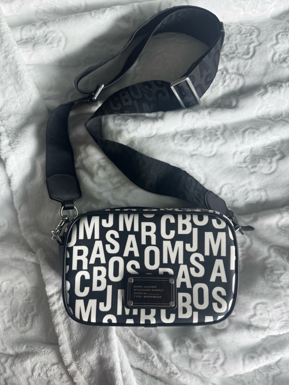 Marc Jacobs Black and White Logo Crossbody Bag